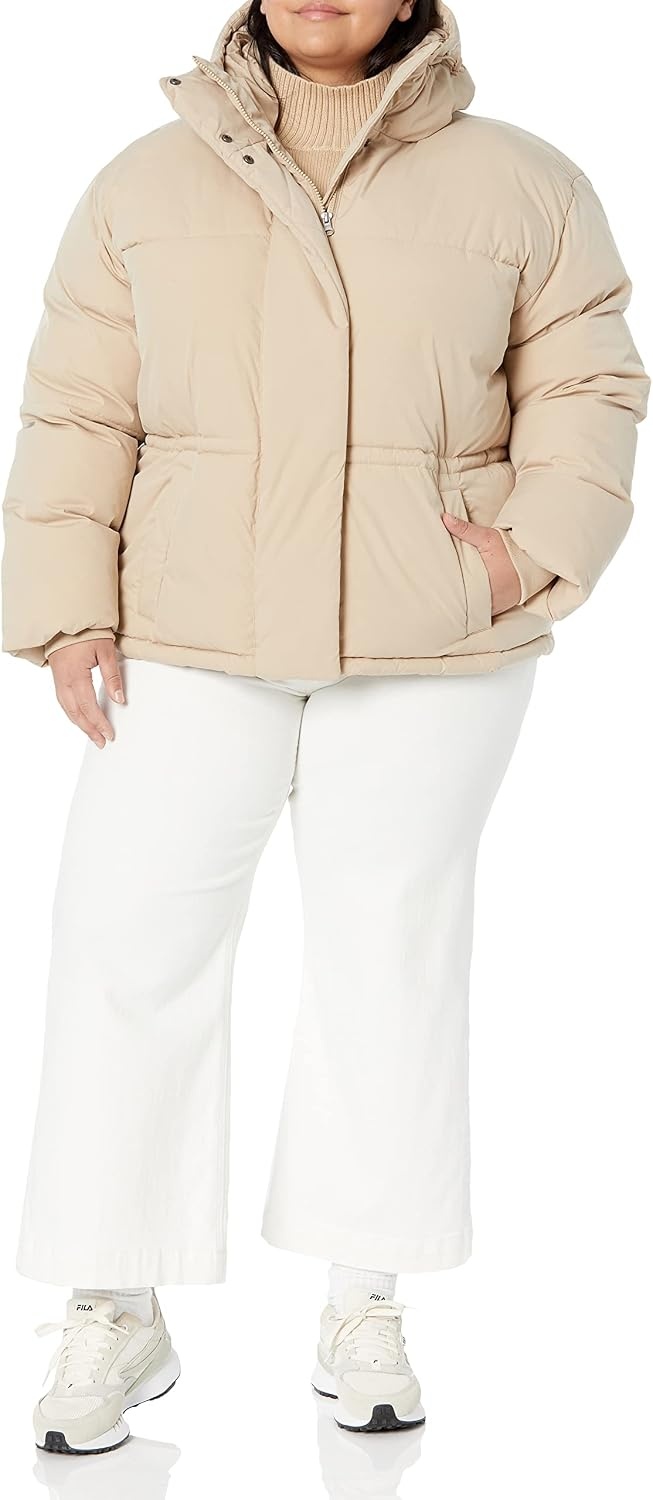 image:imageAmazon Essentials Womens Short Waisted Puffer Jacket Available in Plus SizeTan