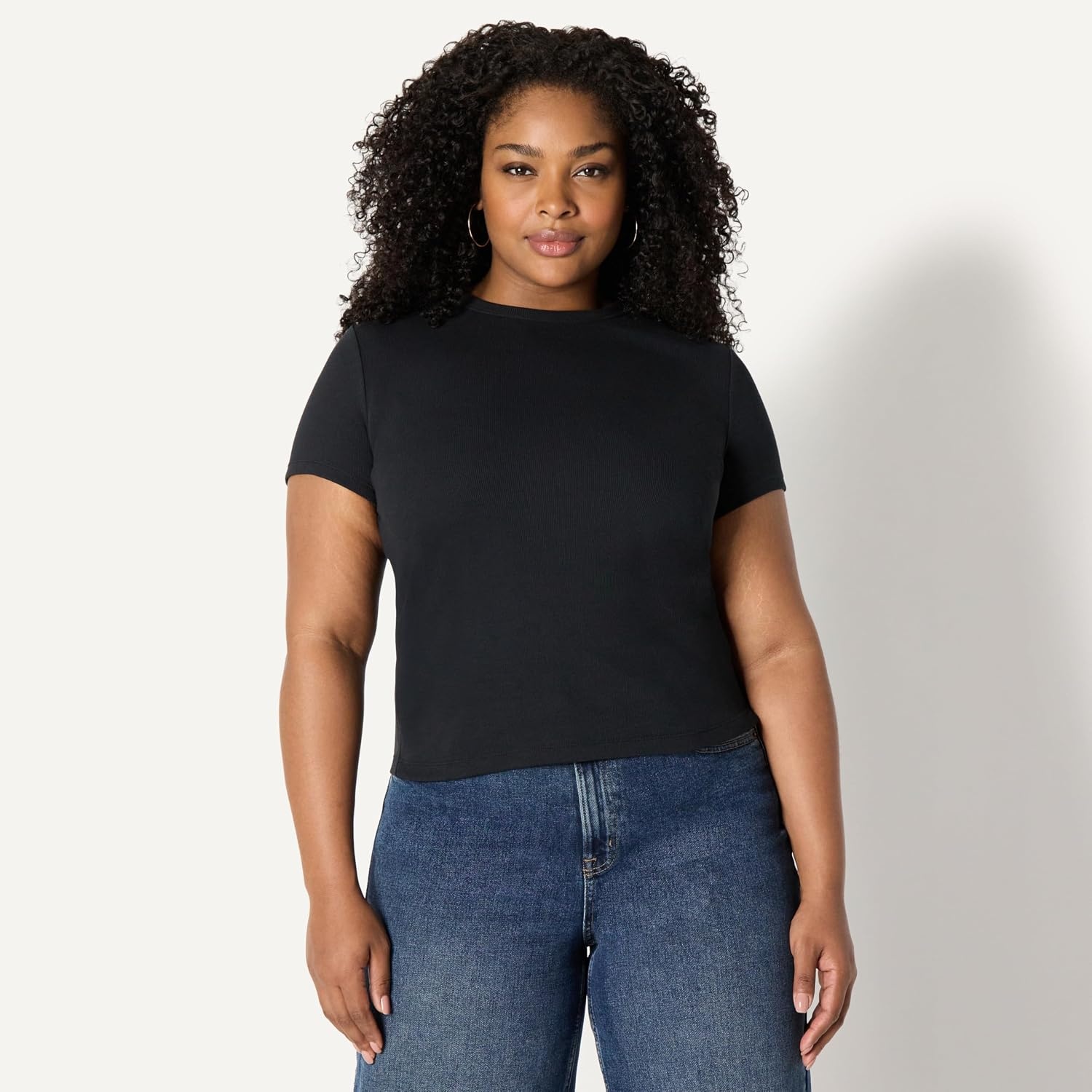 image:imageAmazon Essentials Womens SlimFit Stretch Rib Cap and Short Sleeve Crew Neckline TeeBlack