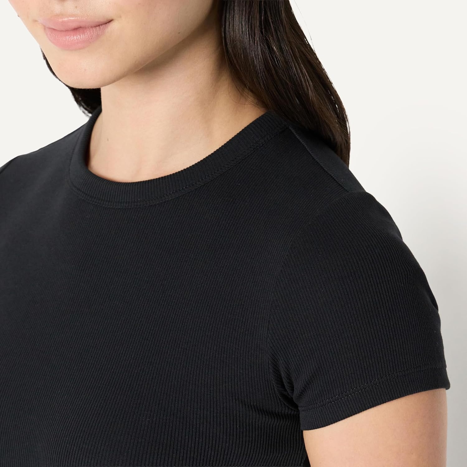 image:imageAmazon Essentials Womens SlimFit Stretch Rib Cap and Short Sleeve Crew Neckline TeeBlack