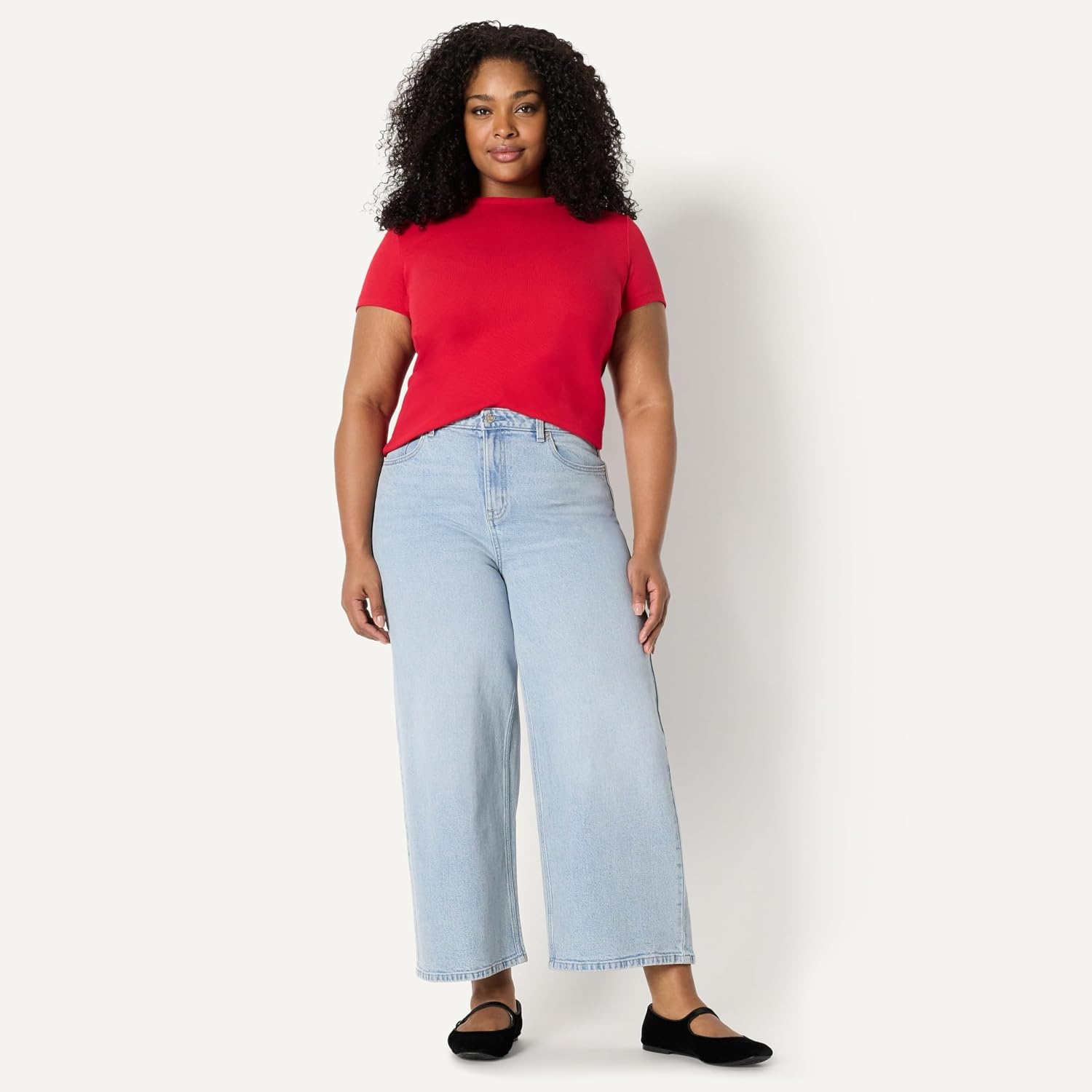 image:imageAmazon Essentials Womens SlimFit Stretch Rib Cap and Short Sleeve Crew Neckline TeeRed