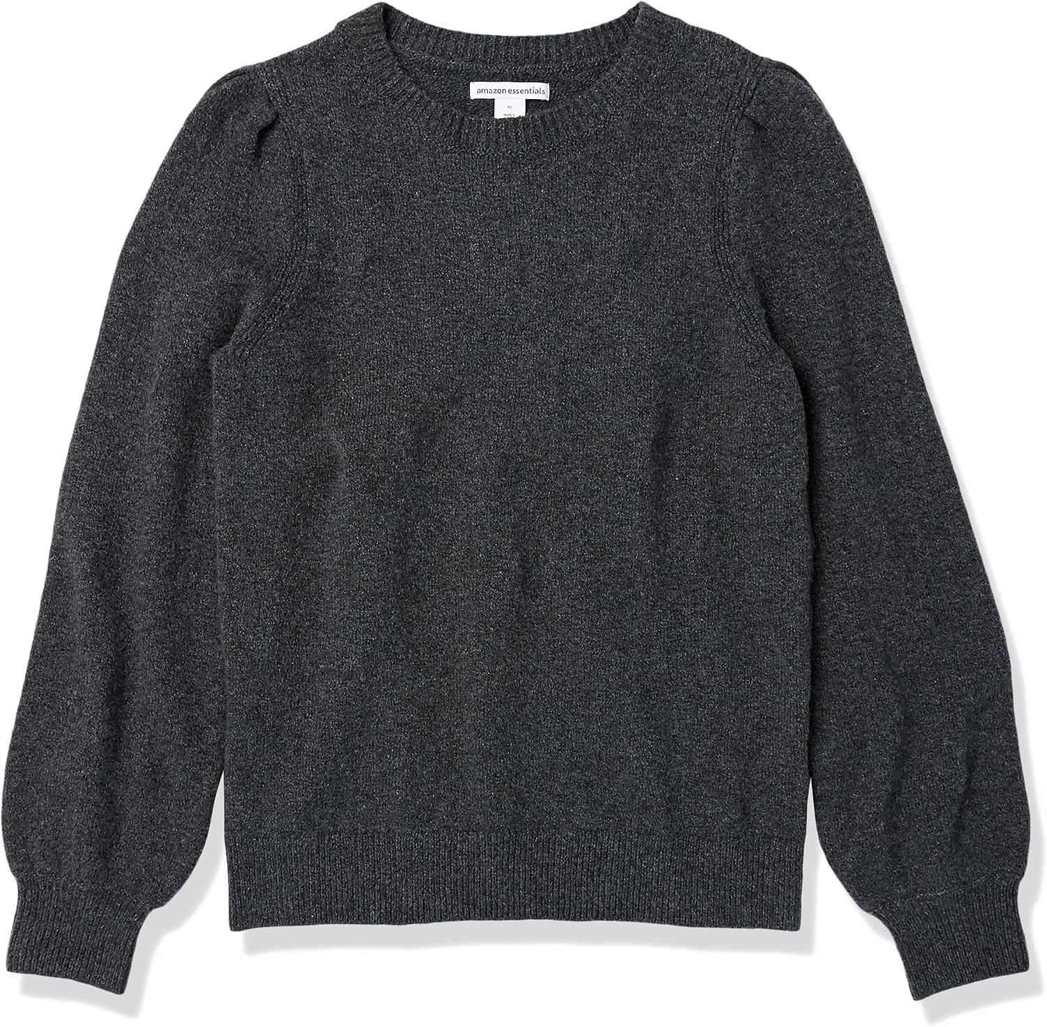 image:imageAmazon Essentials Womens Soft Touch Long Sleeve Pleated Shoulder Crewneck SweaterCharcoal Heather