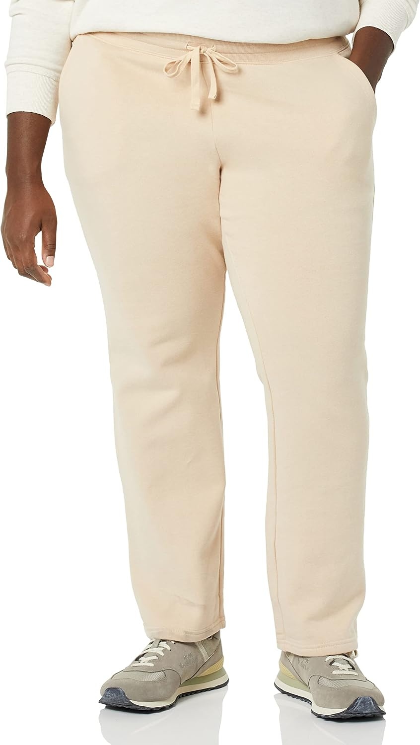 image:imageAmazon Essentials Womens Straight Leg Fleece Sweatpants with Drawstring Available in Plus SizeWarm Beige