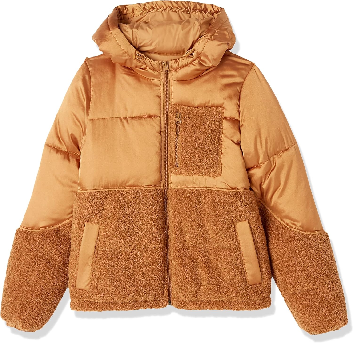 image:imageAmazon Essentials womens FullZip Sherpa Fleece Hooded Puffer JacketDark Camel