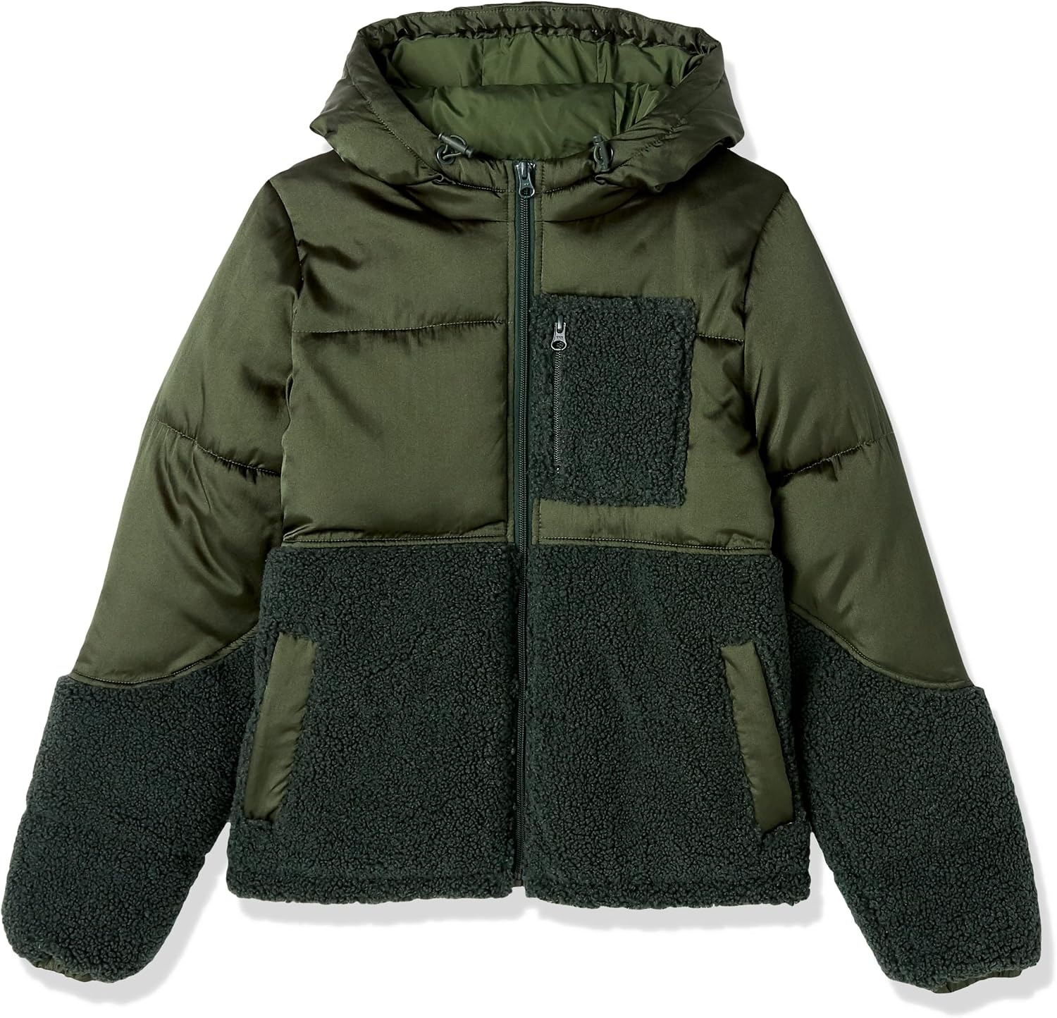 image:imageAmazon Essentials womens FullZip Sherpa Fleece Hooded Puffer JacketDark Green Shiny