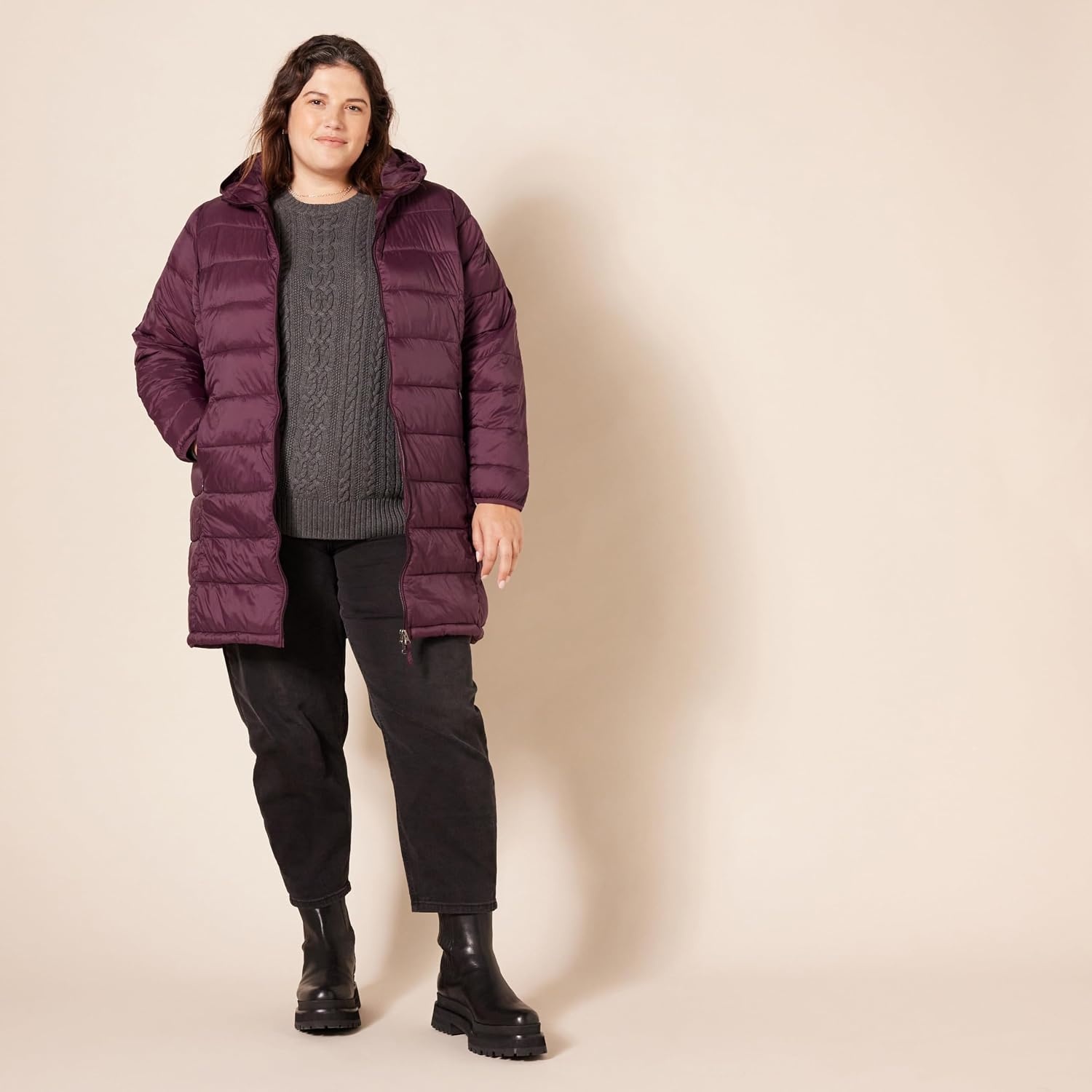image:imageAmazon Essentials womens Lightweight WaterResistant Packable Hooded Puffer Coat Available in Plus SizeBurgundy