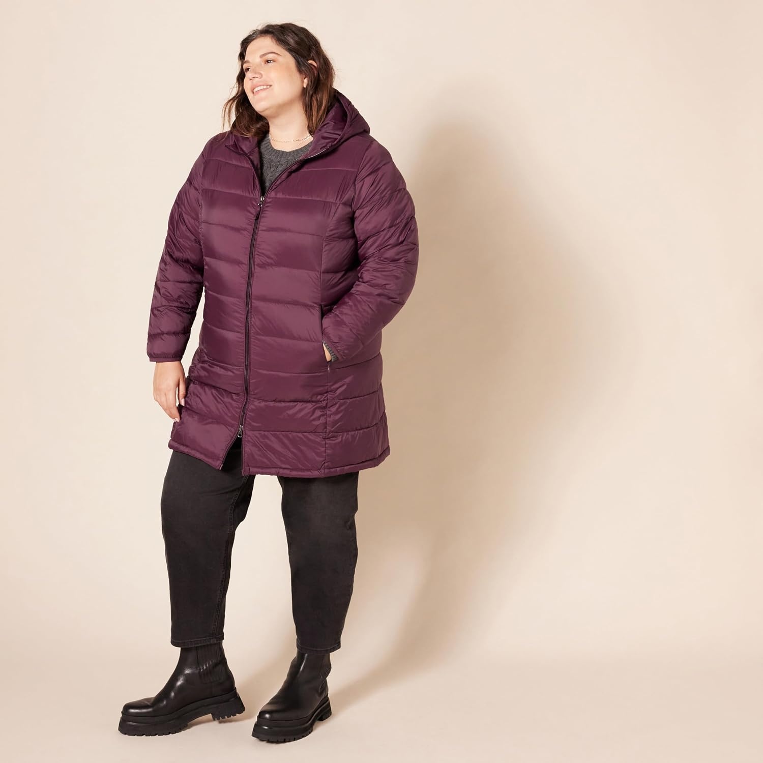 image:imageAmazon Essentials womens Lightweight WaterResistant Packable Hooded Puffer Coat Available in Plus SizeBurgundy