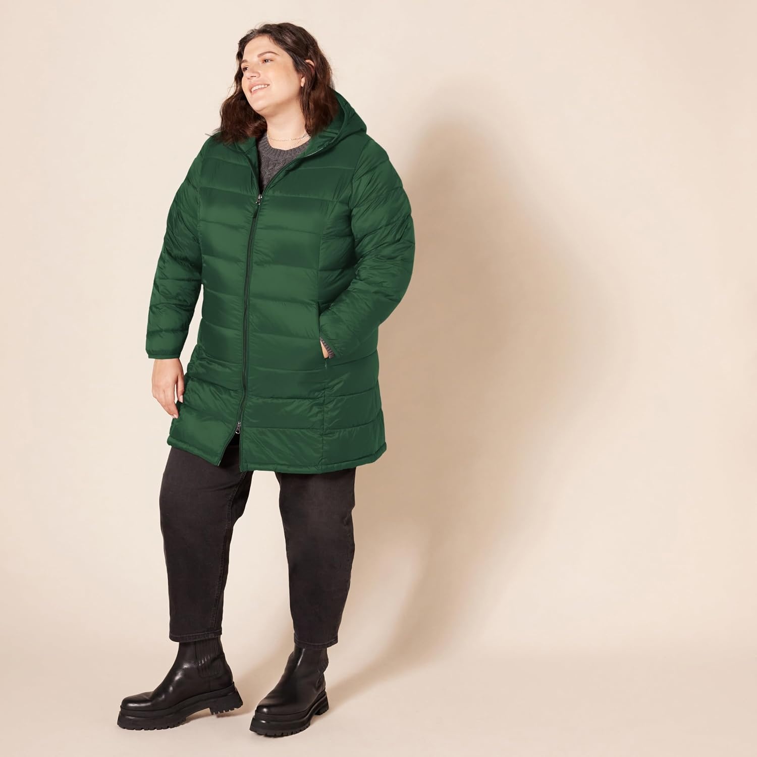 image:imageAmazon Essentials womens Lightweight WaterResistant Packable Hooded Puffer Coat Available in Plus SizeDark Green