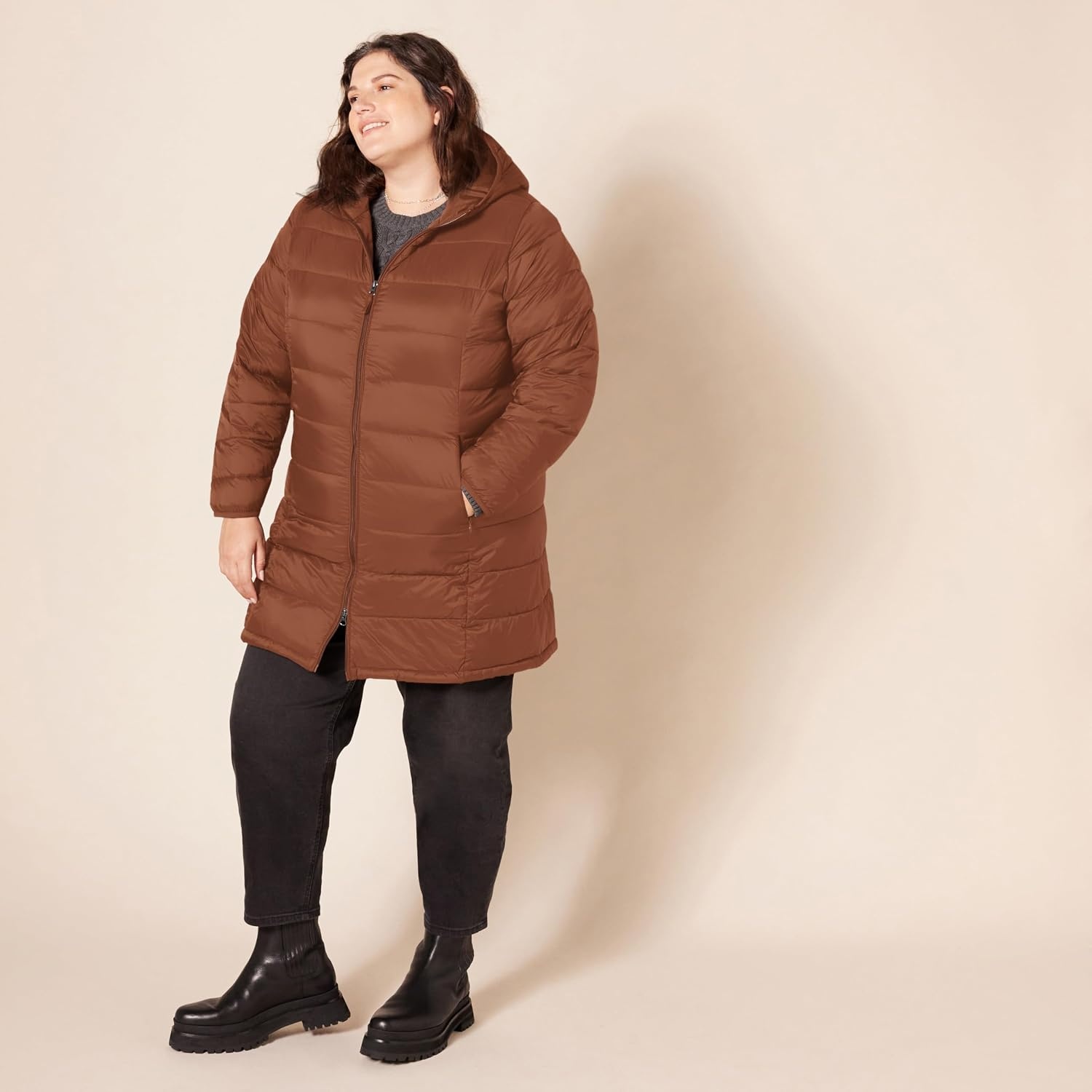 image:imageAmazon Essentials womens Lightweight WaterResistant Packable Hooded Puffer Coat Available in Plus SizeDark Toffee Brown