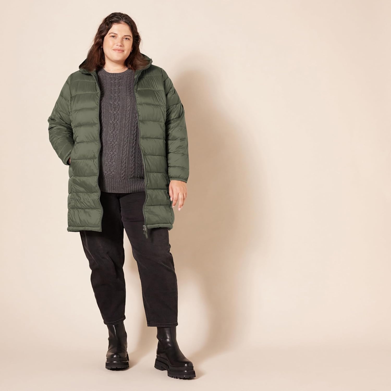 image:imageAmazon Essentials womens Lightweight WaterResistant Packable Hooded Puffer Coat Available in Plus SizeOlive
