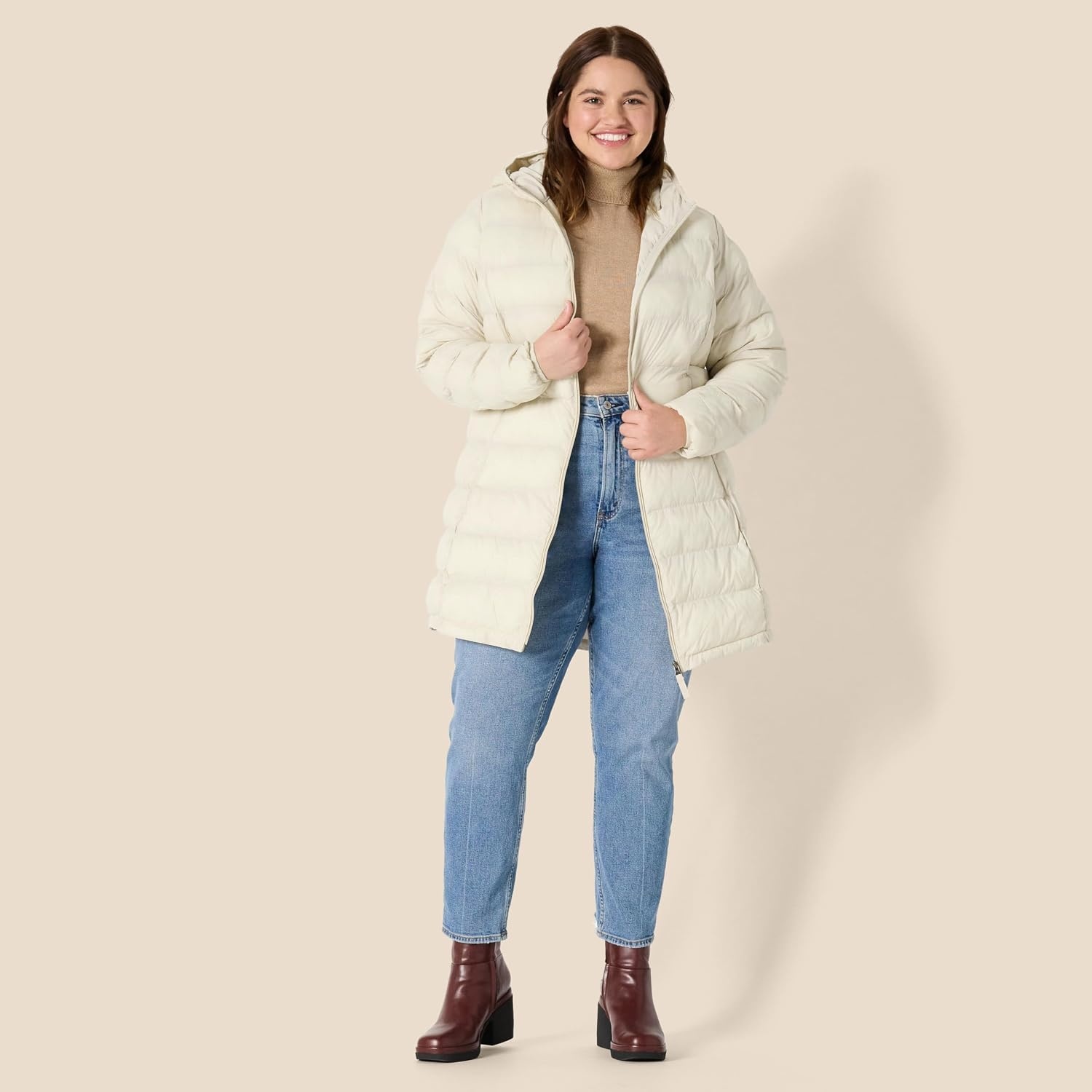 image:imageAmazon Essentials womens Lightweight WaterResistant Packable Hooded Puffer Coat Available in Plus SizePumice