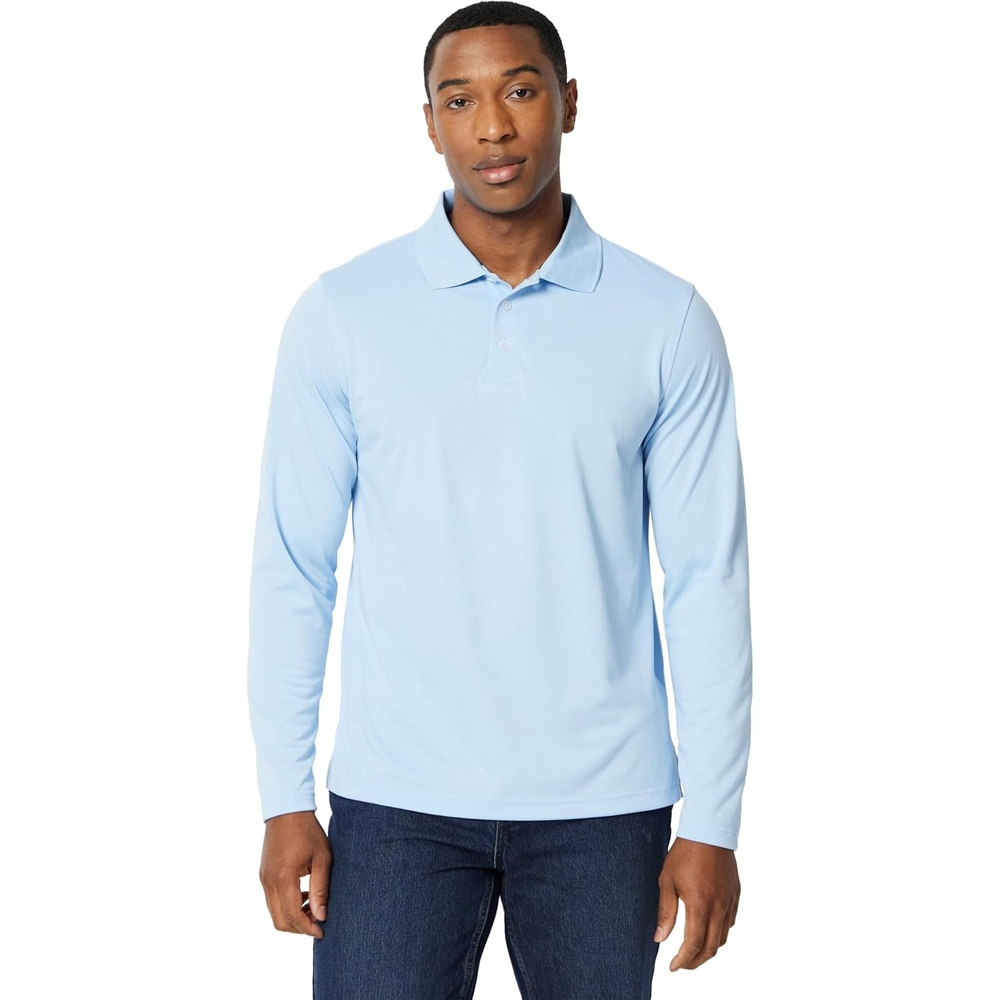 image:imageAmazon Essentials Mens Regular Fit Long Sleeve Quick Dry Golf Polo ShirtLight Blue
