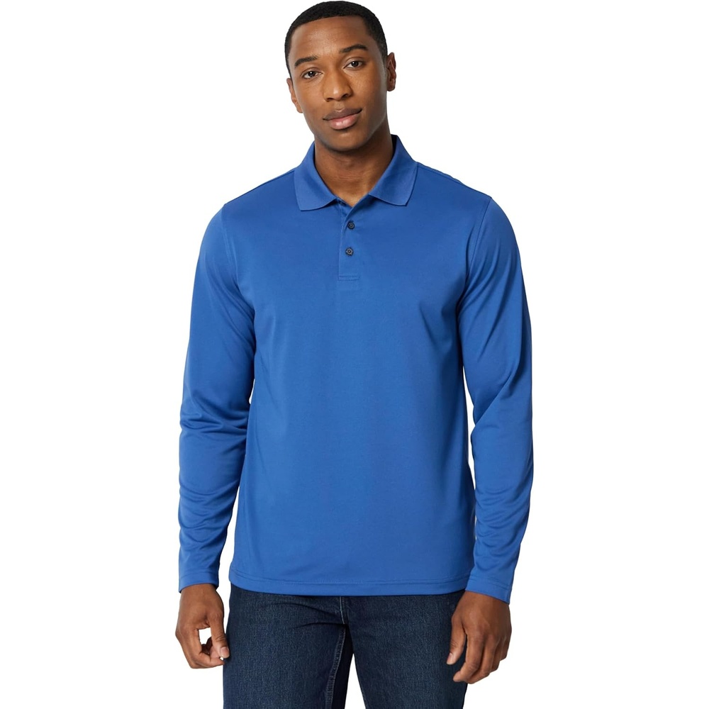 image:imageAmazon Essentials Mens Regular Fit Long Sleeve Quick Dry Golf Polo ShirtWashed Blue
