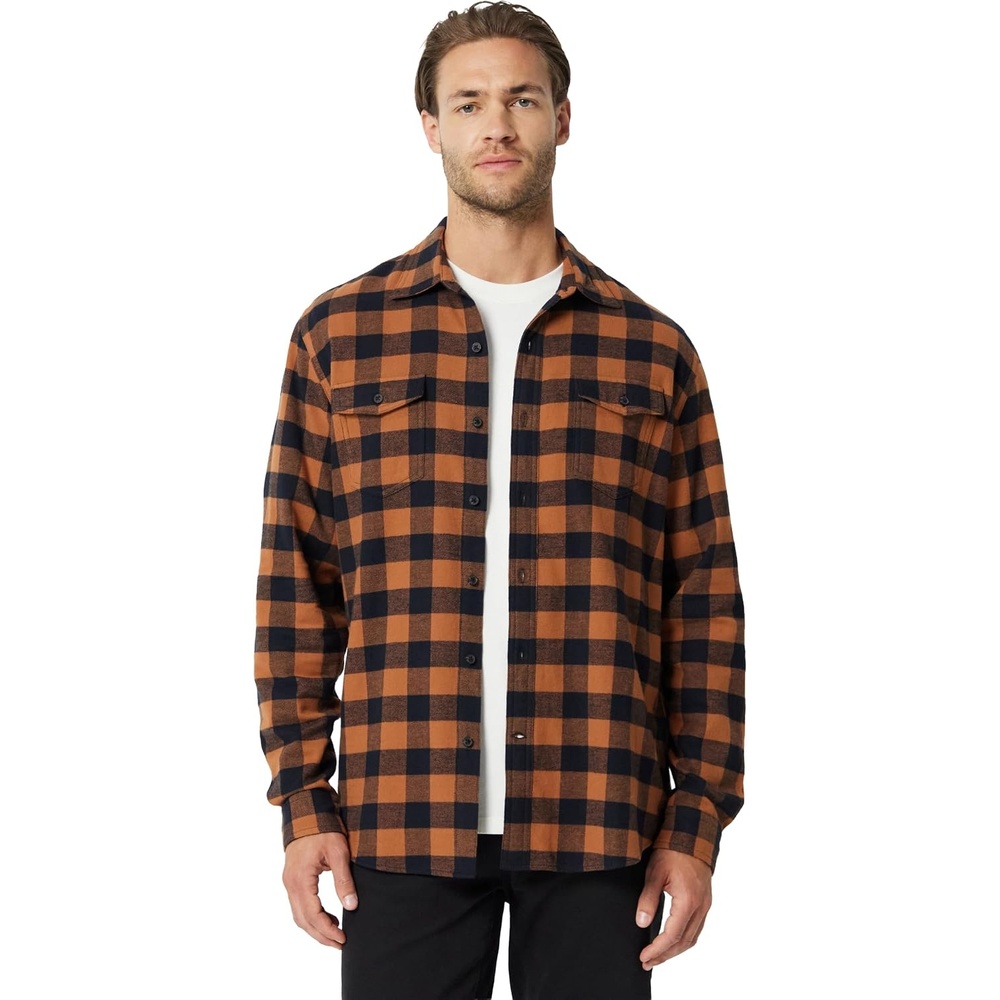 image:imageAmazon Essentials Mens RegularFit LongSleeve Flannel Casual Shirt TwoPocketBlack Toffee Brown Buffalo Check