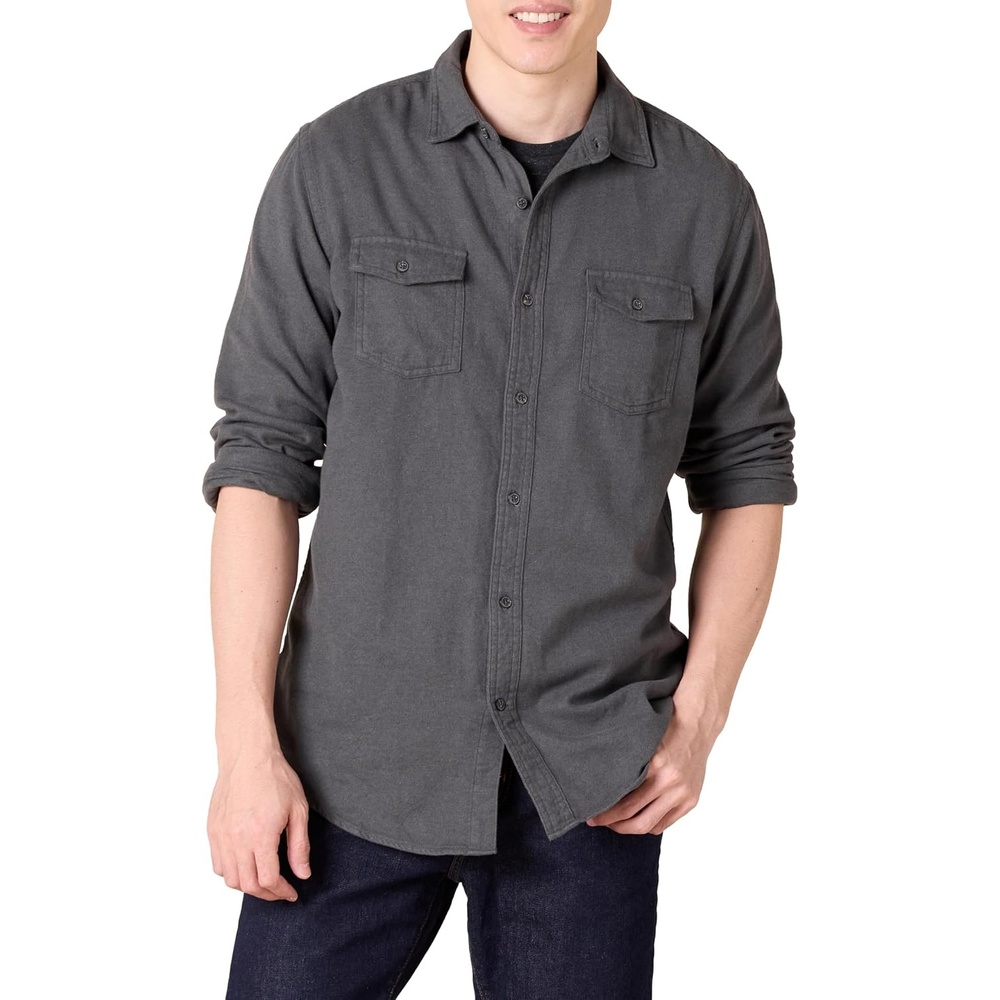 image:imageAmazon Essentials Mens RegularFit LongSleeve Flannel Casual Shirt TwoPocketCharcoal Heather
