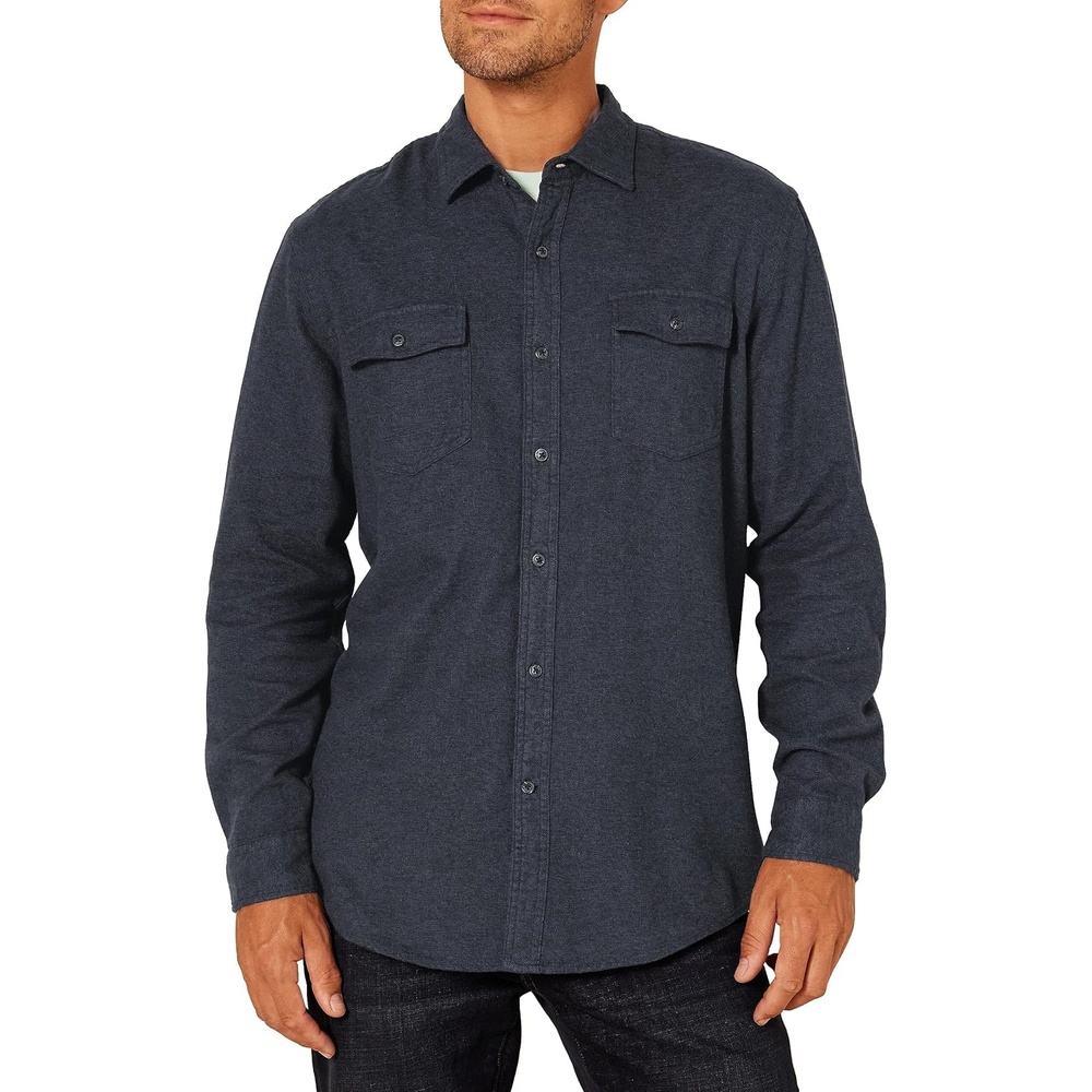 image:imageAmazon Essentials Mens RegularFit LongSleeve Flannel Casual Shirt TwoPocketDark Denim
