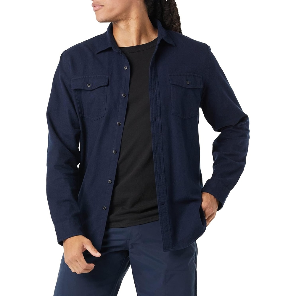 image:imageAmazon Essentials Mens SlimFit Flannel LongSleeve Button Down Shirt TwoPocket 100 Cotton PlaidNavy