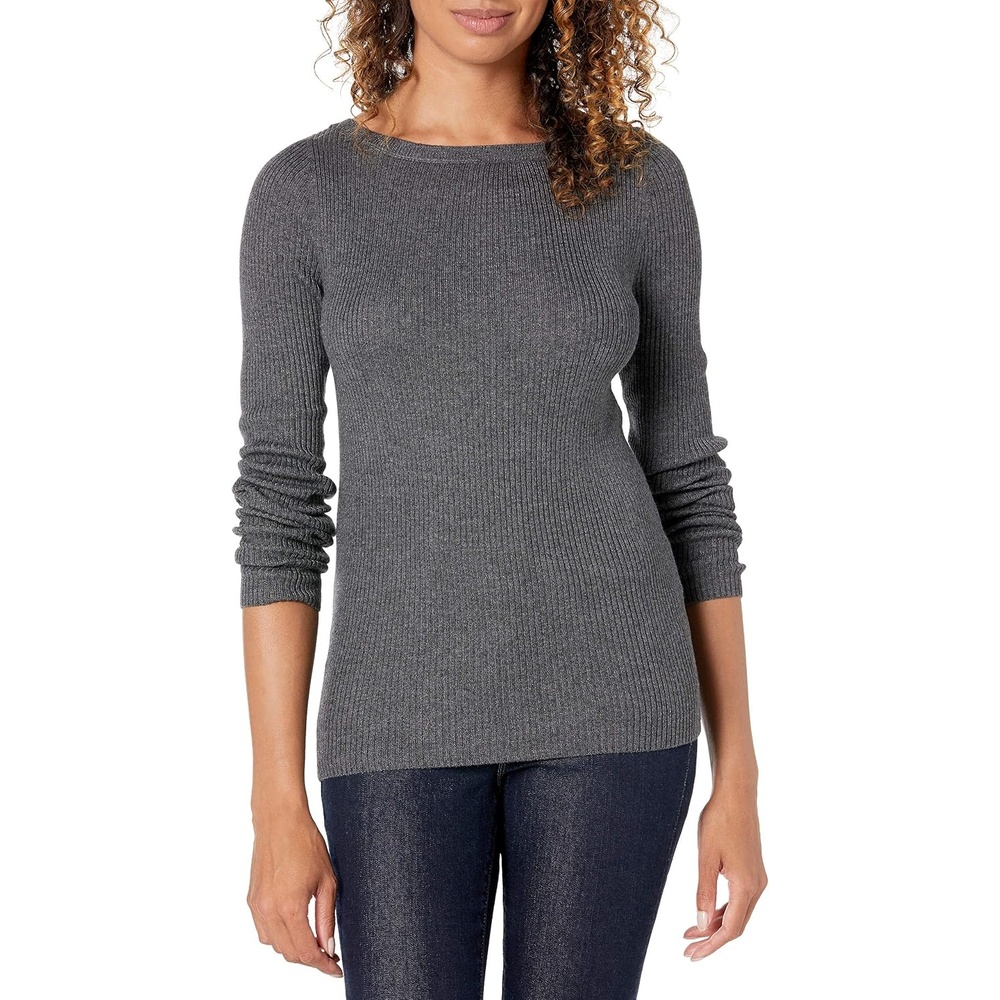 image:imageAmazon Essentials Womens ClassicFit Lightweight LongSleeve Boatneck SweaterCharcoal Heather