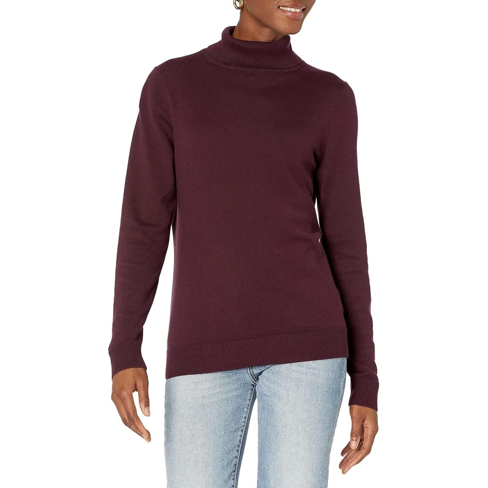 image:imageAmazon Essentials Womens ClassicFit Lightweight LongSleeve Turtleneck SweaterBurgundy