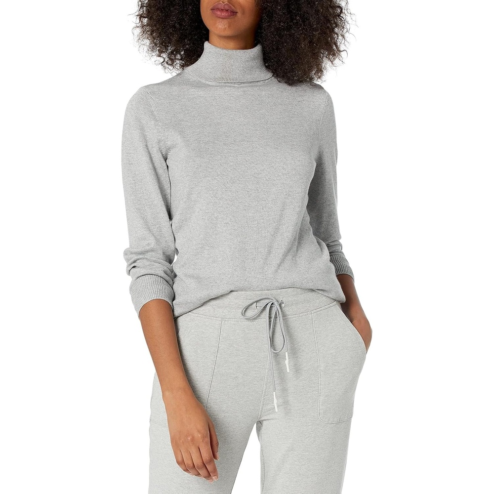 image:imageAmazon Essentials Womens ClassicFit Lightweight LongSleeve Turtleneck SweaterLight Grey Heather