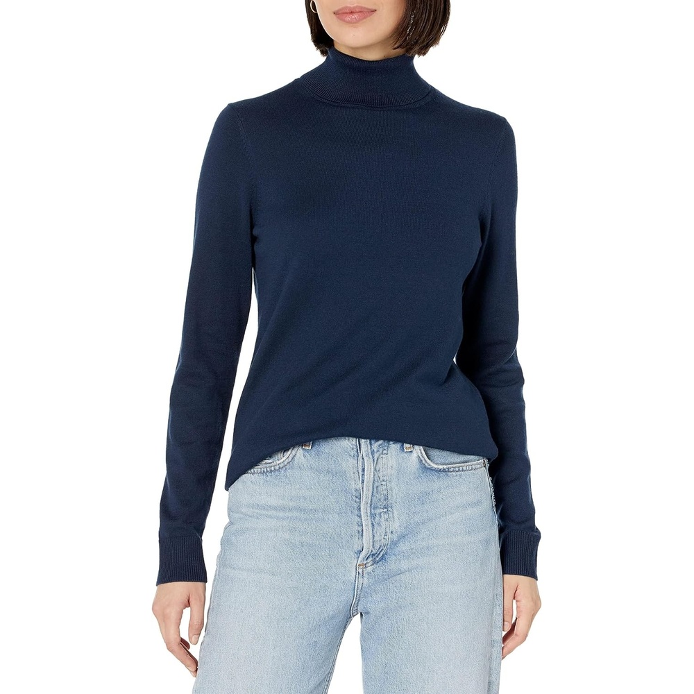 image:imageAmazon Essentials Womens ClassicFit Lightweight LongSleeve Turtleneck SweaterNavy