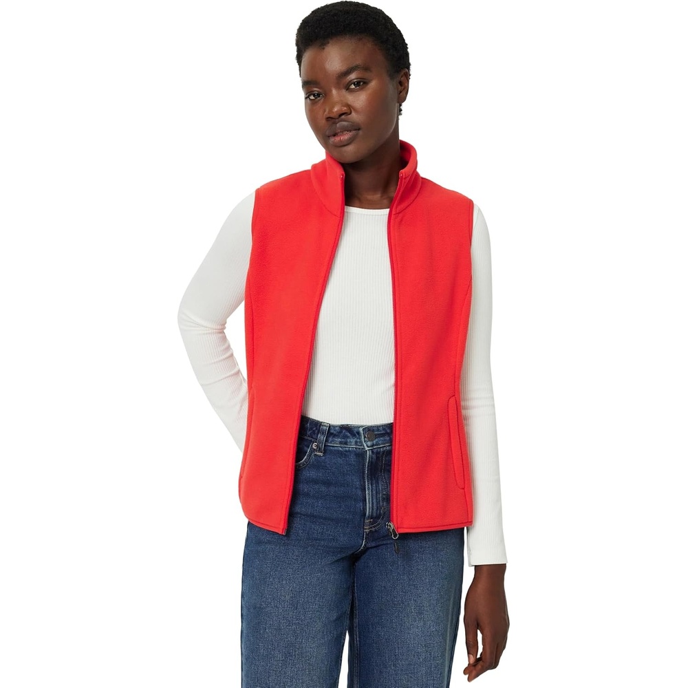 image:imageAmazon Essentials Womens ClassicFit Sleeveless Polar Soft Fleece Vest with Zip Pockets Available in Plus SizeBright Poppy Red