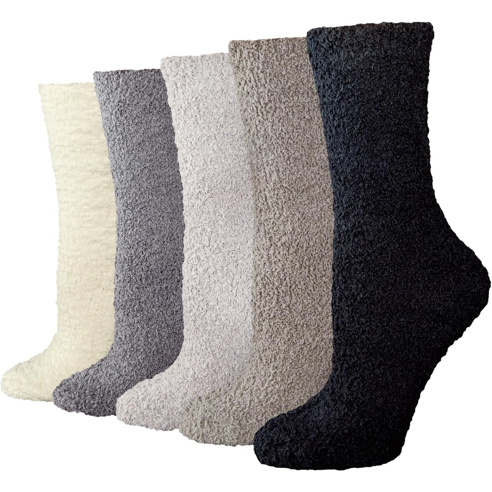 image:imageAmazon Essentials Womens Cozy Fuzzy Slipper Socks Plush Sleep Crew Socks 5 PairsGrey Multicolor