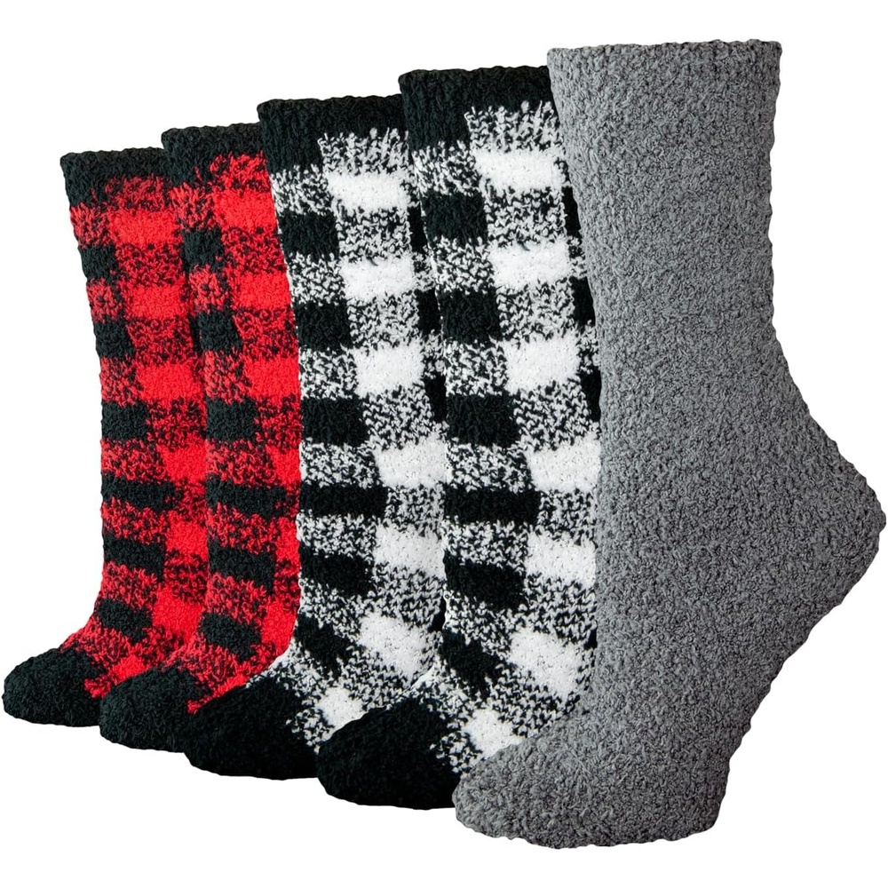 image:imageAmazon Essentials Womens Cozy Fuzzy Slipper Socks Plush Sleep Crew Socks 5 PairsRed Multicolor