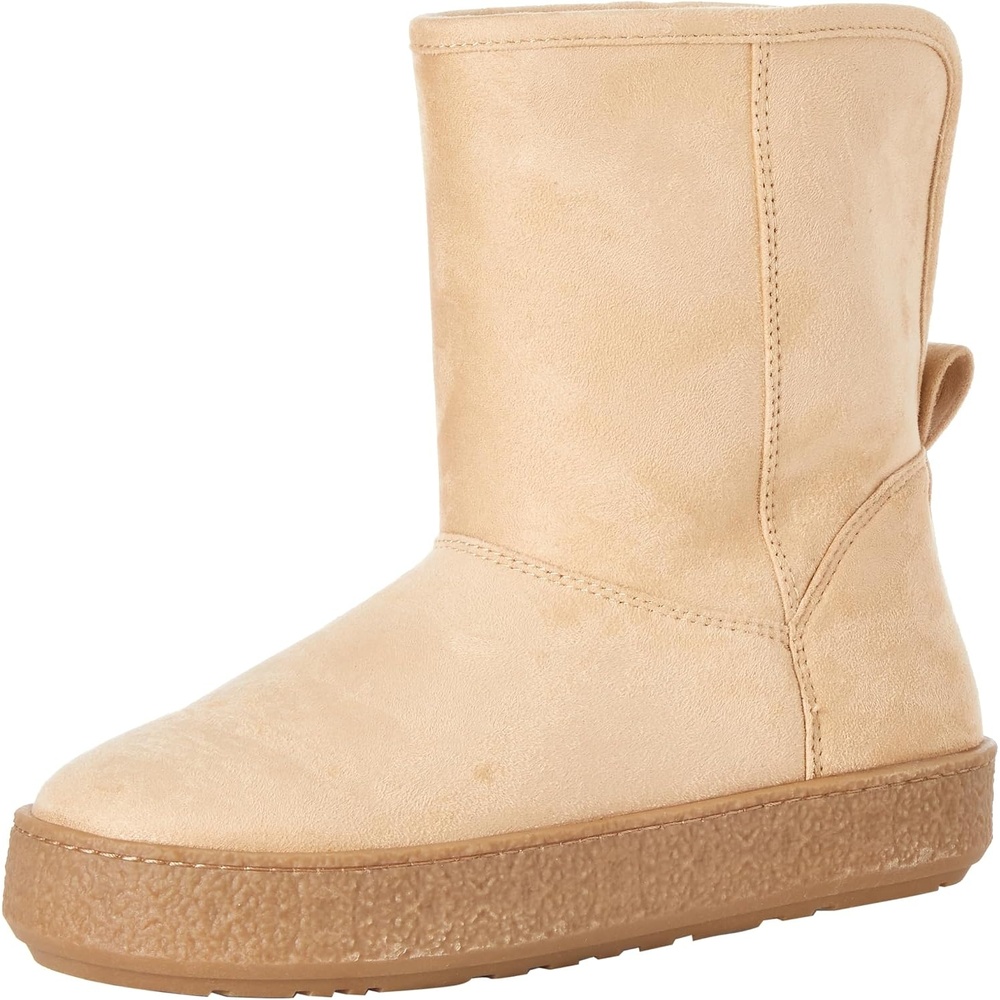 image:imageAmazon Essentials Womens Faux Fur Lined Shearling Boots PullOn DesignBeige Microsuede