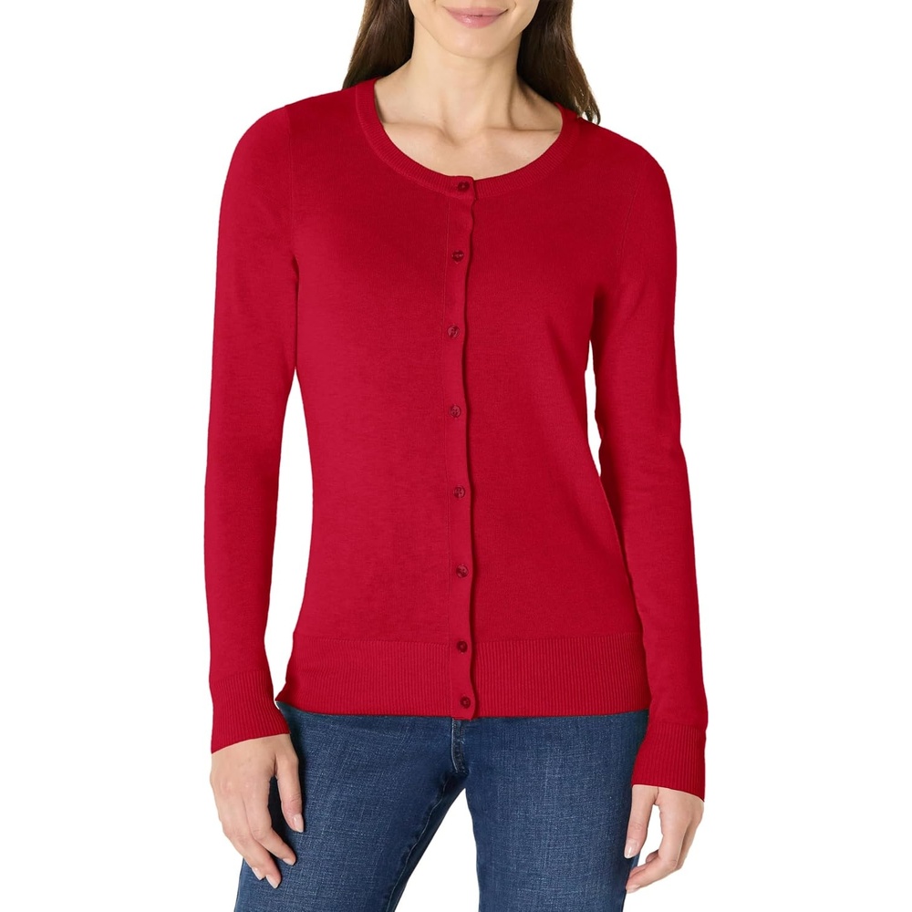 image:imageAmazon Essentials Womens Lightweight Crewneck Cardigan SweaterRed