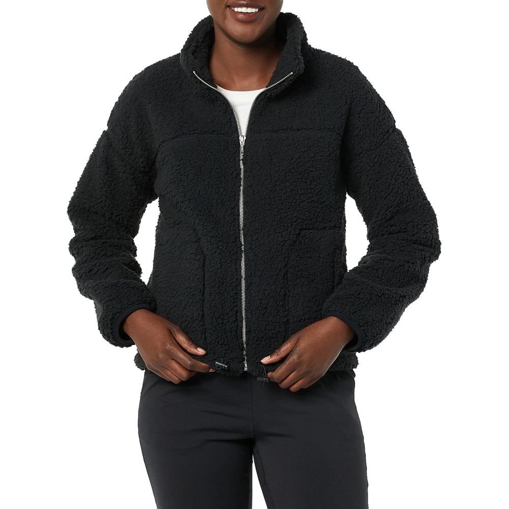 image:imageAmazon Essentials Womens Long Sleeve Fleece ZipUp Sherpa Lined Jacket with Stand NeckBlack