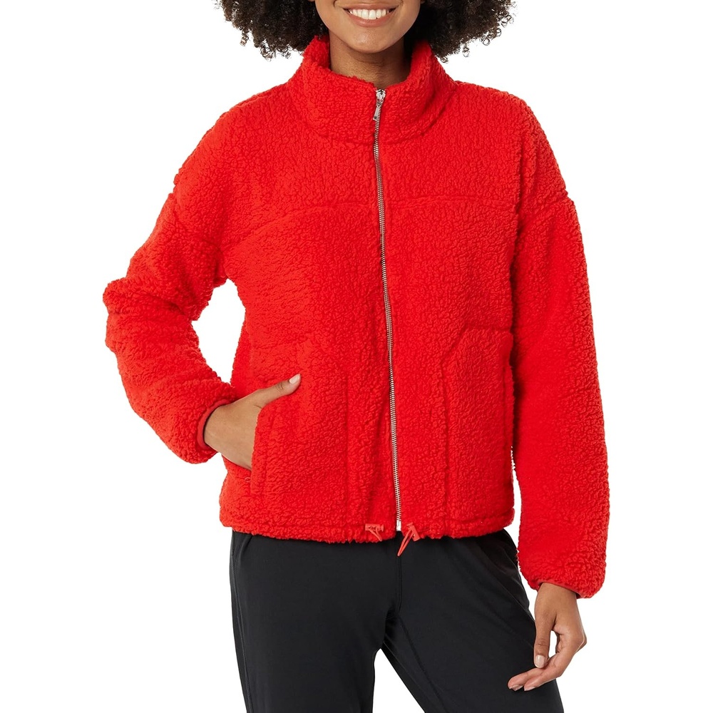 image:imageAmazon Essentials Womens Long Sleeve Fleece ZipUp Sherpa Lined Jacket with Stand NeckPoppy Red