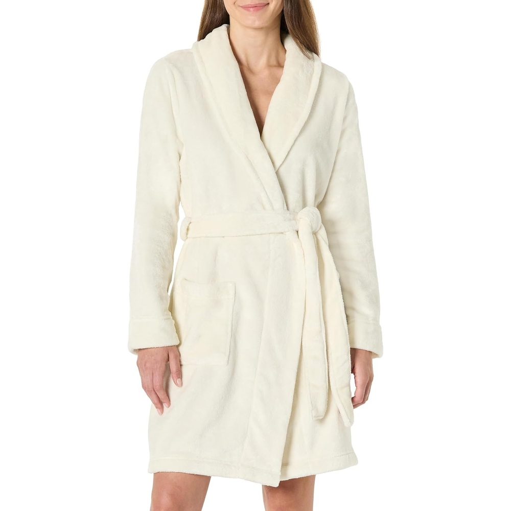 image:imageAmazon Essentials Womens MidLength Plush Bath Robe Loungewear Available in Plus SizeCream