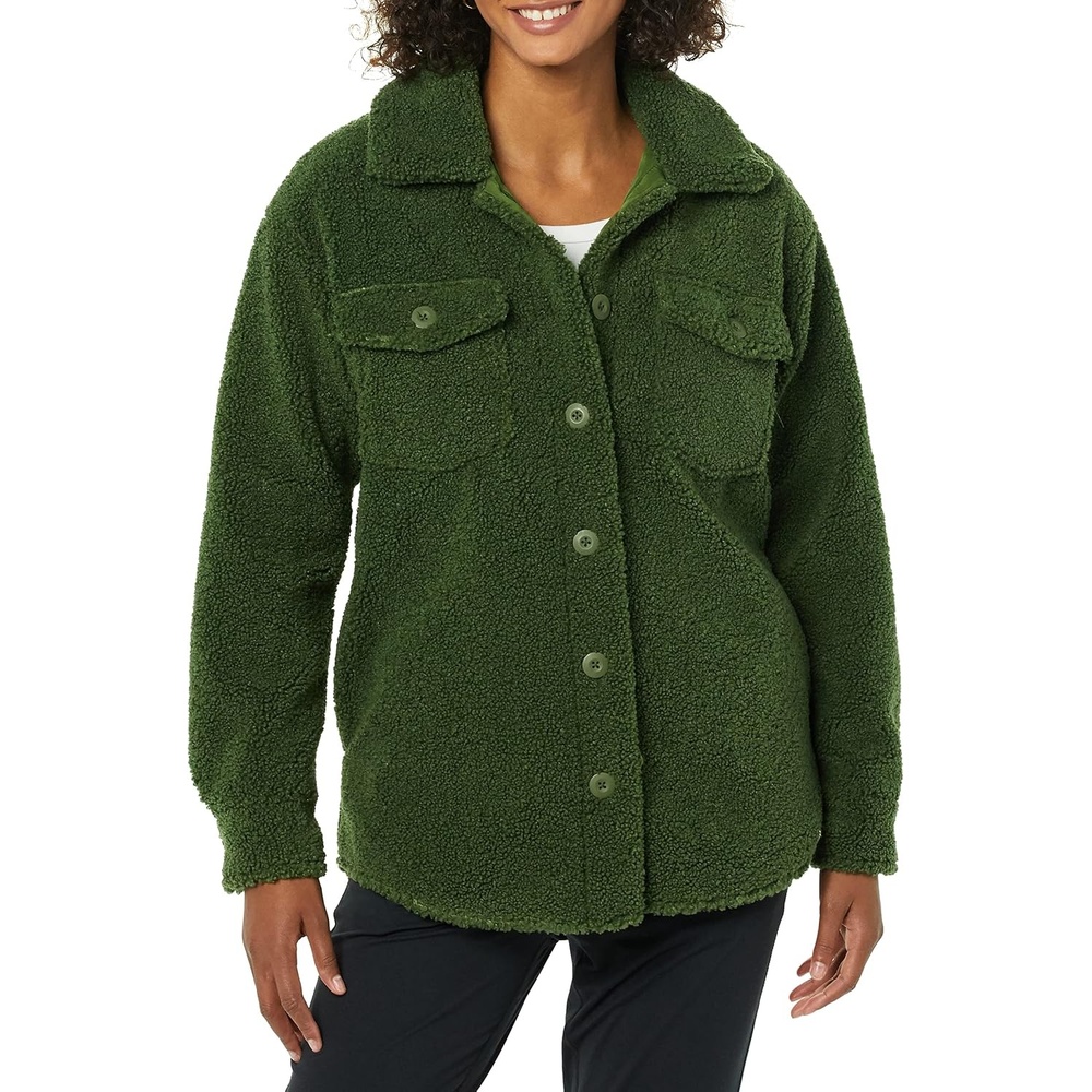 image:imageAmazon Essentials Womens Oversized Teddy Sherpa Shirt Jacket Previously GoodthreadsOlive