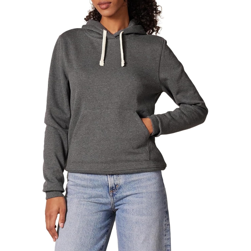image:imageAmazon Essentials Womens RegularFit Midweight Fleece Pullover Hoodie with Kangaroo Pocket Available in Plus SizeCharocoal Heather