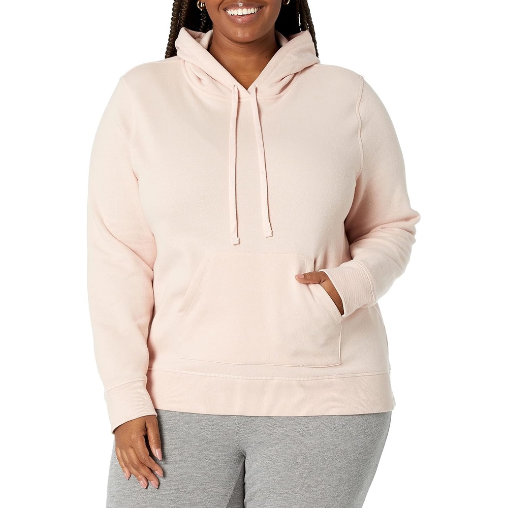 image:imageAmazon Essentials Womens RegularFit Midweight Fleece Pullover Hoodie with Kangaroo Pocket Available in Plus SizeLight Pink