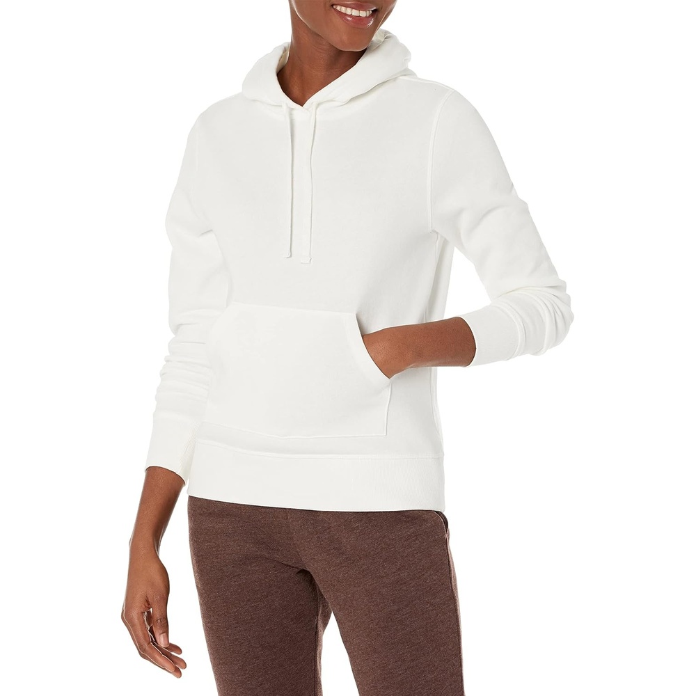 image:imageAmazon Essentials Womens RegularFit Midweight Fleece Pullover Hoodie with Kangaroo Pocket Available in Plus SizeWhite