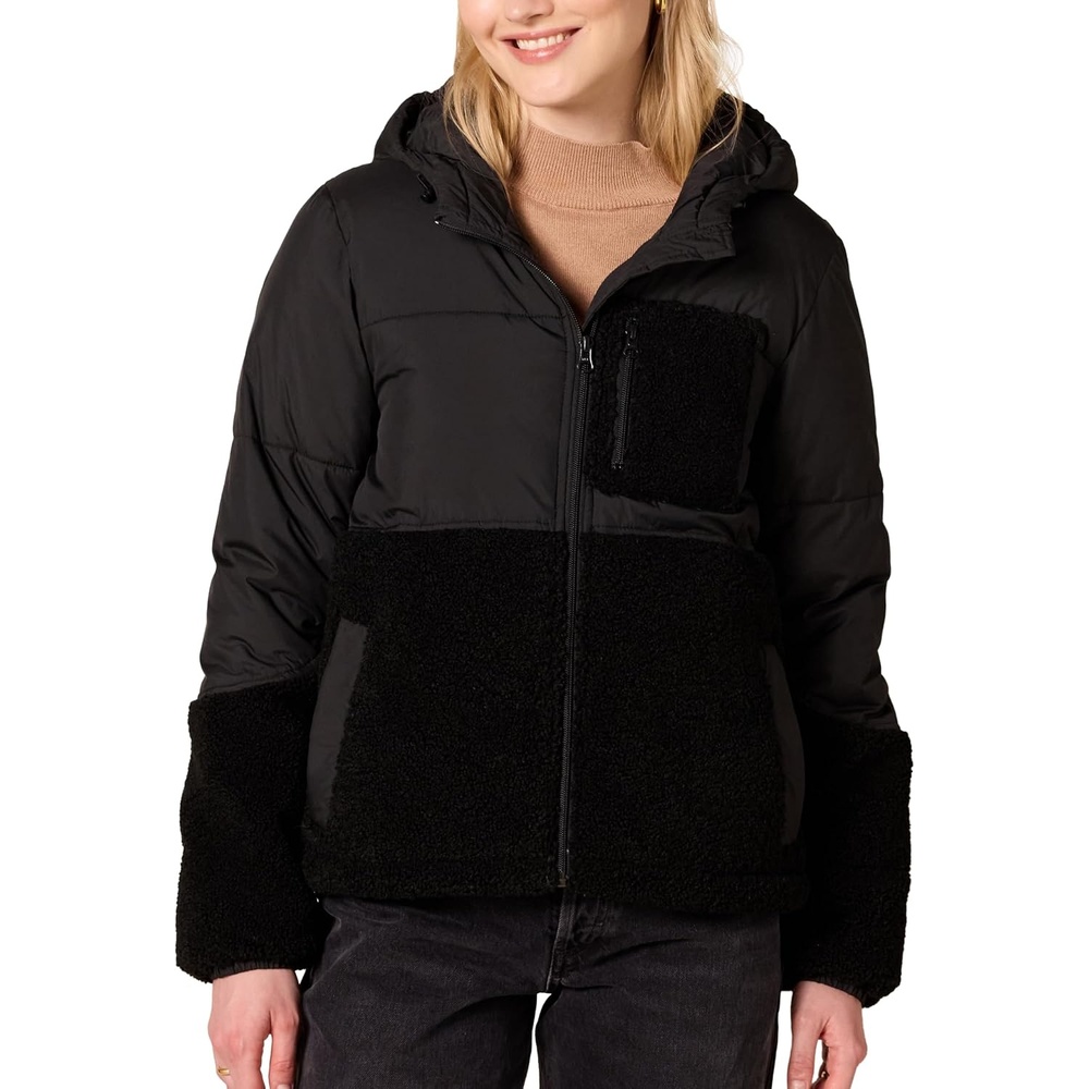 image:imageAmazon Essentials womens FullZip Sherpa Fleece Hooded Puffer JacketBlack