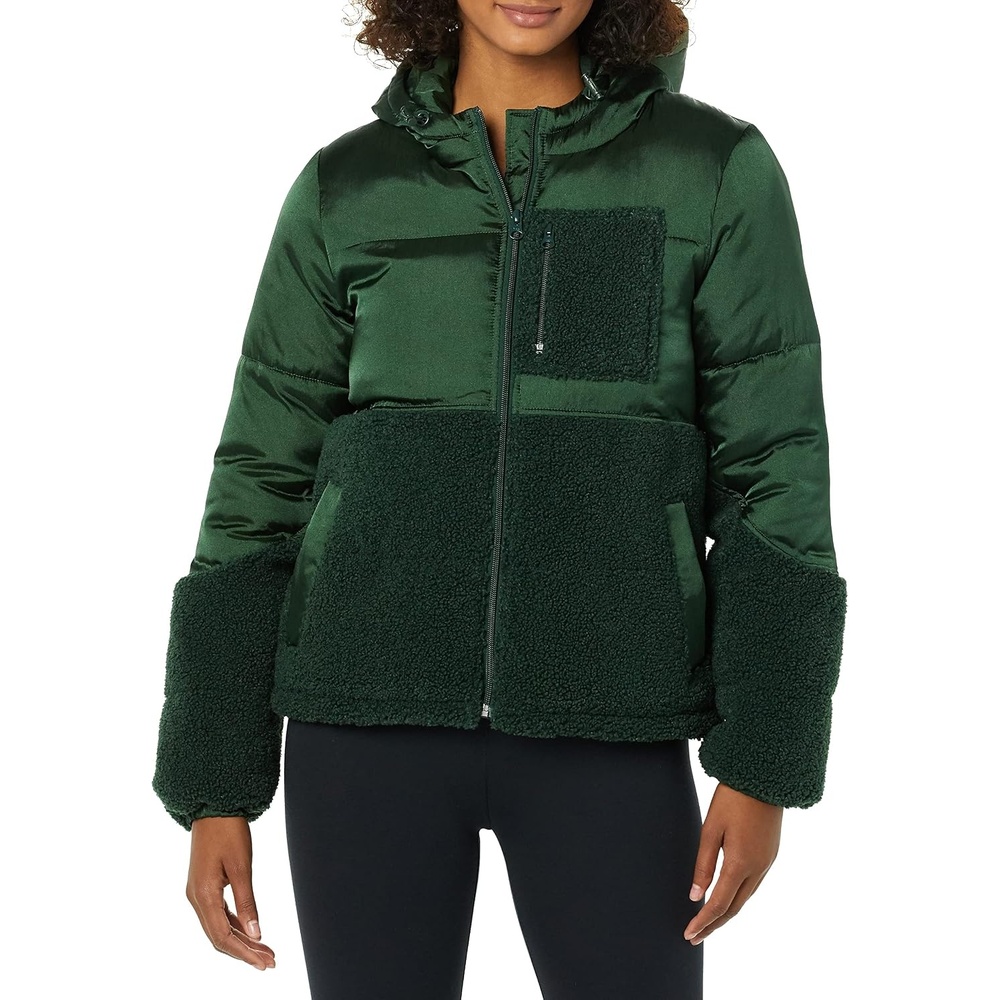 image:imageAmazon Essentials womens FullZip Sherpa Fleece Hooded Puffer JacketDark Green Shiny