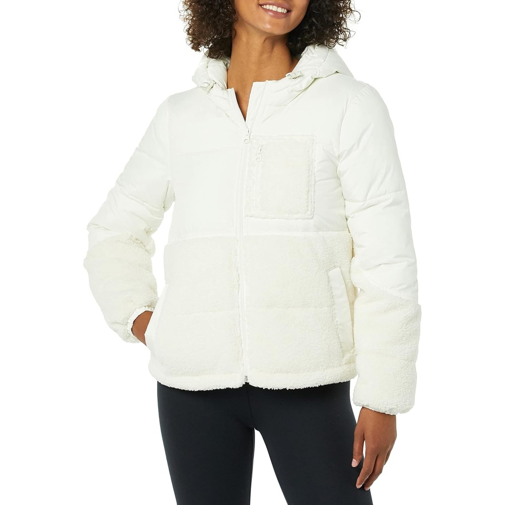 image:imageAmazon Essentials womens FullZip Sherpa Fleece Hooded Puffer JacketIvory