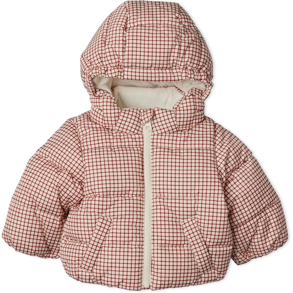 image:imageAmazon Essentials x Sofia Grainge Babies Toddlers and Boys WaterRepellent Hooded Puffer JacketCherry Red Windowpane