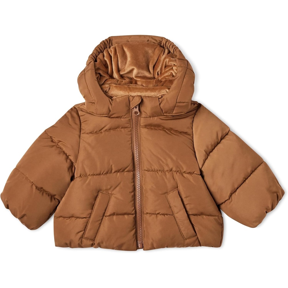 image:imageAmazon Essentials x Sofia Grainge Babies Toddlers and Boys WaterRepellent Hooded Puffer JacketToffee Brown