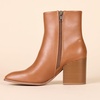 Amazon Essentials Women’s Clean Stacked Heel Ankle Boots with Side Zipper, Memory Foam Insole, Flexible Non-Slip Outsole(Tan)