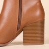 Amazon Essentials Women’s Clean Stacked Heel Ankle Boots with Side Zipper, Memory Foam Insole, Flexible Non-Slip Outsole(Tan)