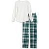 Amazon Essentials Women’s Lightweight Soft Flannel Trouser and Long-Sleeve T-Shirt Sleep Set, Lounge Bottoms, Salmon Pink(Green White Clay Plaid)
