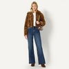 Amazon Essentials Women’s Oversized-Fit Cropped Faux Fur Jacket with Collar(Brown)