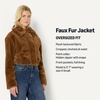 Amazon Essentials Women’s Oversized-Fit Cropped Faux Fur Jacket with Collar(Brown)