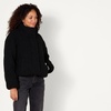 Amazon Essentials Women’s Relaxed Fit Cropped Full-Zip Puffer Jacket with Snap Closure, Quilted Matte or Sherpa Fleece(Black Teddy Sherpa)