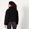 Amazon Essentials Women’s Relaxed Fit Cropped Full-Zip Puffer Jacket with Snap Closure, Quilted Matte or Sherpa Fleece(Black Teddy Sherpa)