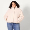 Amazon Essentials Women’s Relaxed Fit Cropped Full-Zip Puffer Jacket with Snap Closure, Quilted Matte or Sherpa Fleece(Cream Teddy Sherpa)