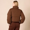 Amazon Essentials Women’s Relaxed Fit Cropped Full-Zip Puffer Jacket with Snap Closure, Quilted Matte or Sherpa Fleece(Deep Brown)